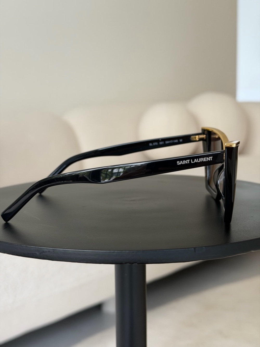 Saint Laurent Black and Gold Cat-Eye Sunglasses - Picture 8 of 9